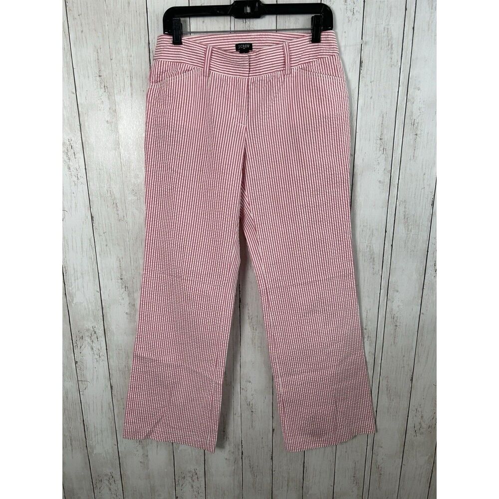 Women's J.crew Seersucker Pants Wide Legged Low Fit Size 6
